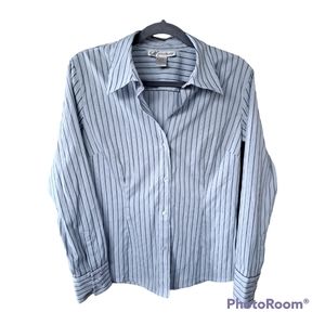 Dressbarn Long Sleeve Blue Pinstripe Button Down Shirt Blouse Ladies Sz M